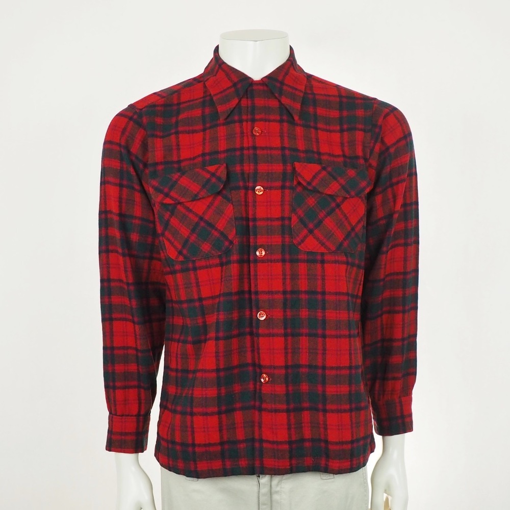Pendleton Vtg Board Button Shirt Mens Medium Red Wool USA Loop Collar Flannel